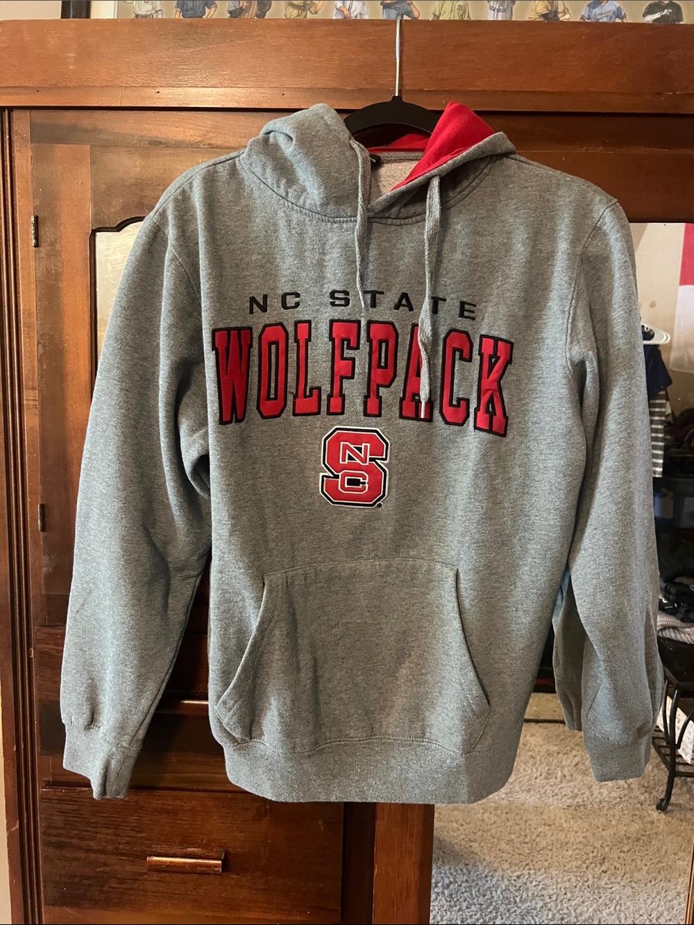 STATE Gray Hoodie with Red Wolfpack Lettering